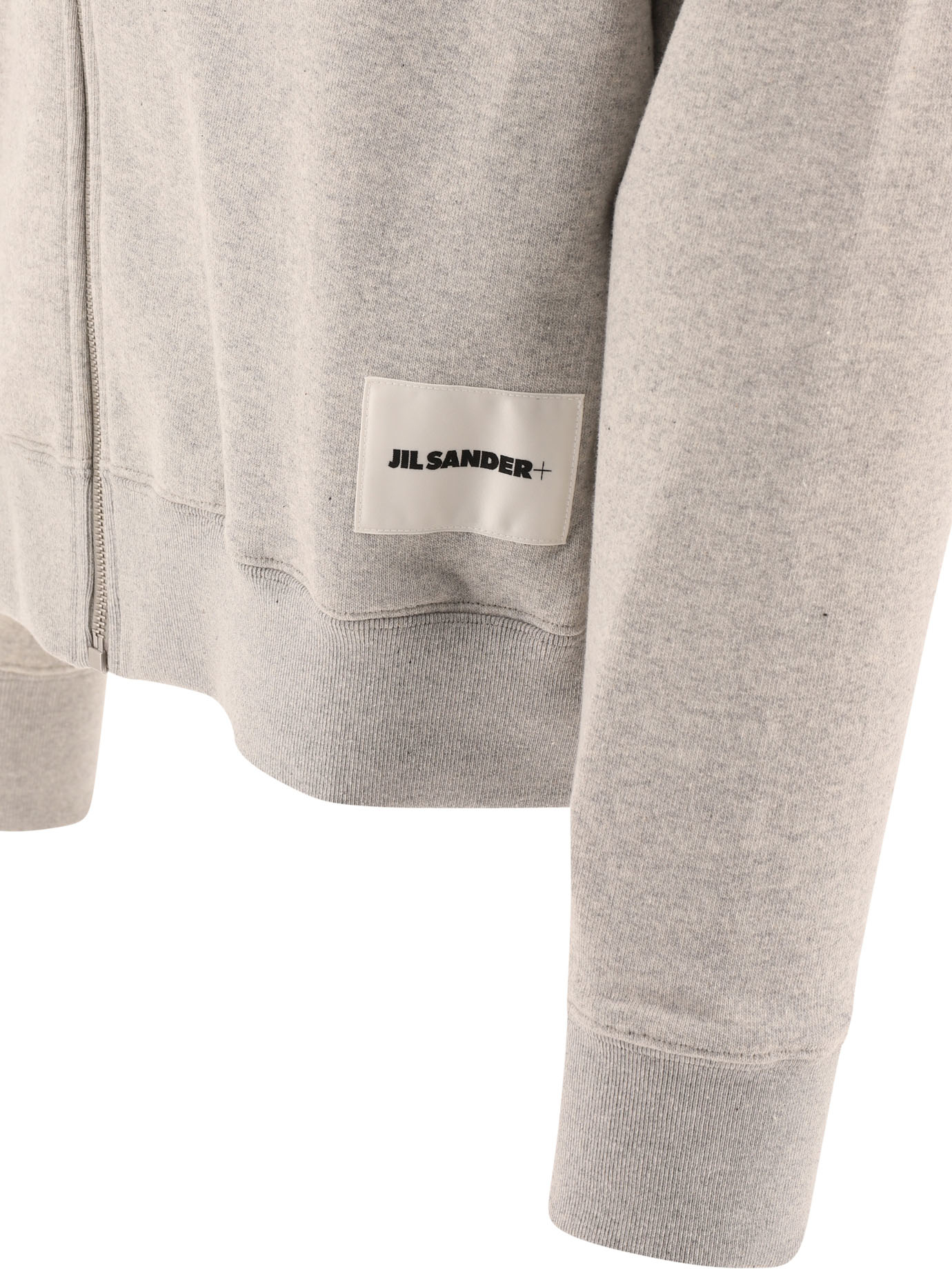 JIL SANDER Grey Zippered hoodie with logo patch